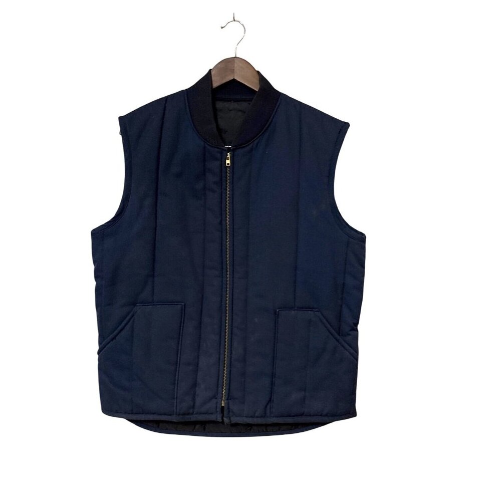 Durable Press Navy Blue Quilted Vest Large USA Made Polyester Cotton‎ Blend